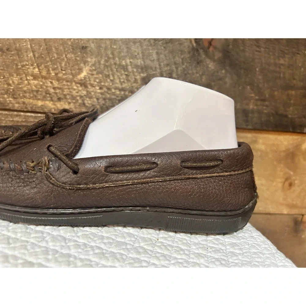 Minnetonka‎ Men's Moosehide Brown Leather Loafer Moccasin Slipper Size 9